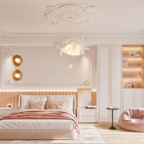 法式奶油风卧室3D模型下载